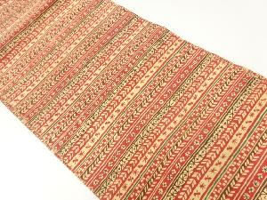 アンティーク　手織り紬横段に抽象模様織出し名古屋帯